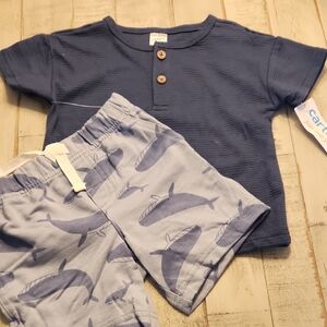 Carter's Navy Shirt and Whale Pattern Shorts Set
